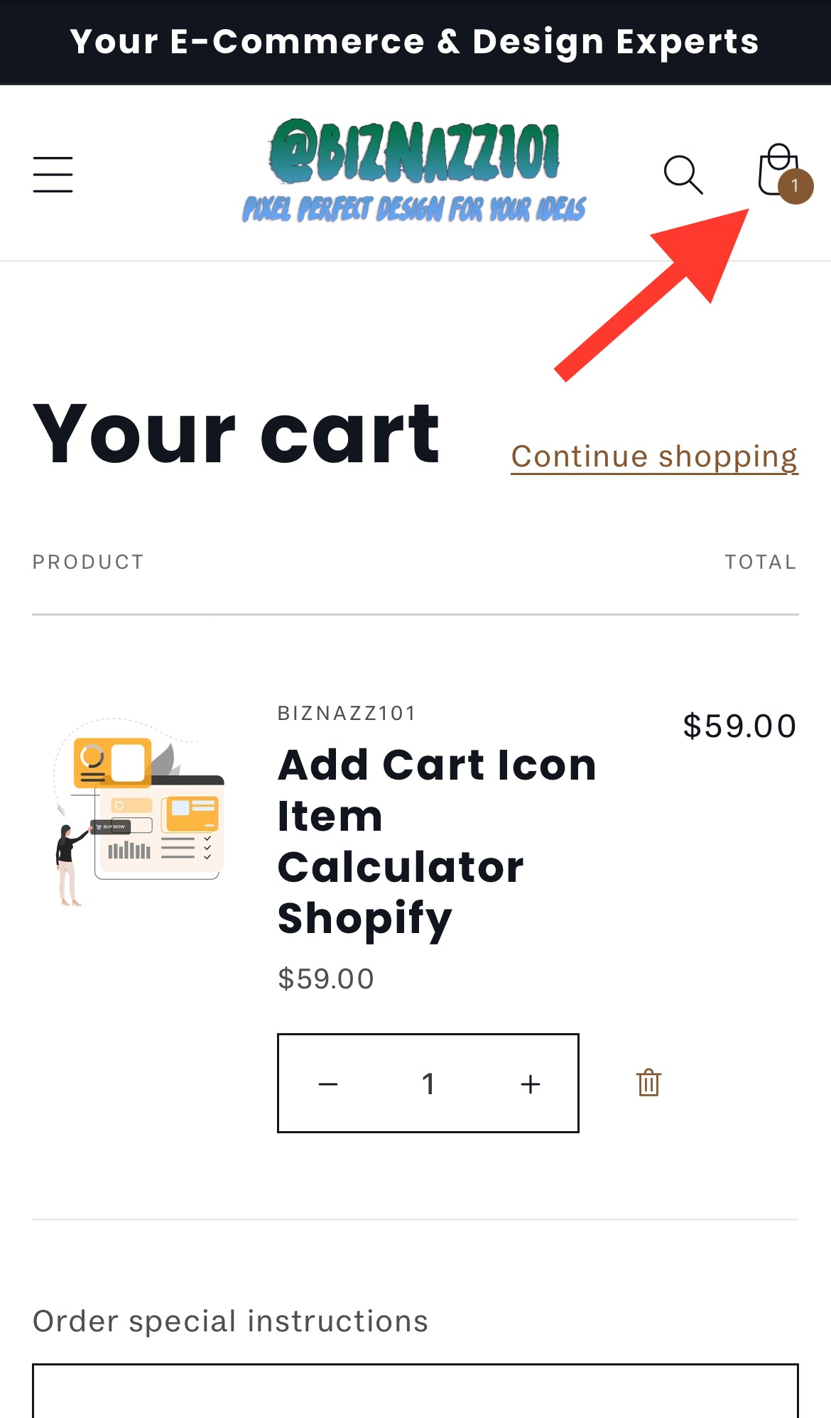 Add Cart Icon Item Calculator Shopify